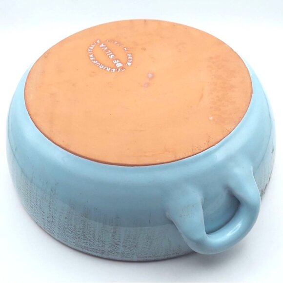 De Silva Glazed Terracotta Pottery Light Blue Serving Baking Dish Handles Italy - Picture 5 of 6